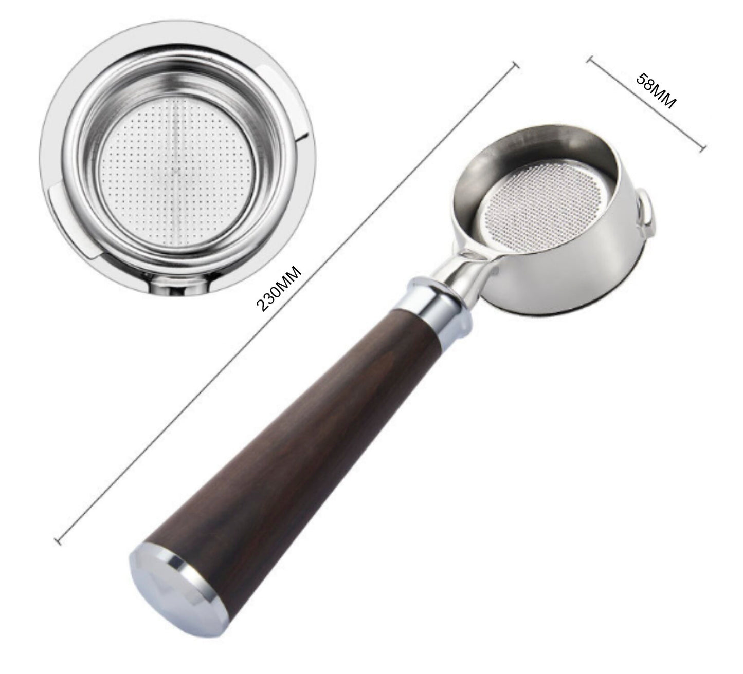TBM 2 Ears 58mm Bottomless Portafilter Fits Gaggia